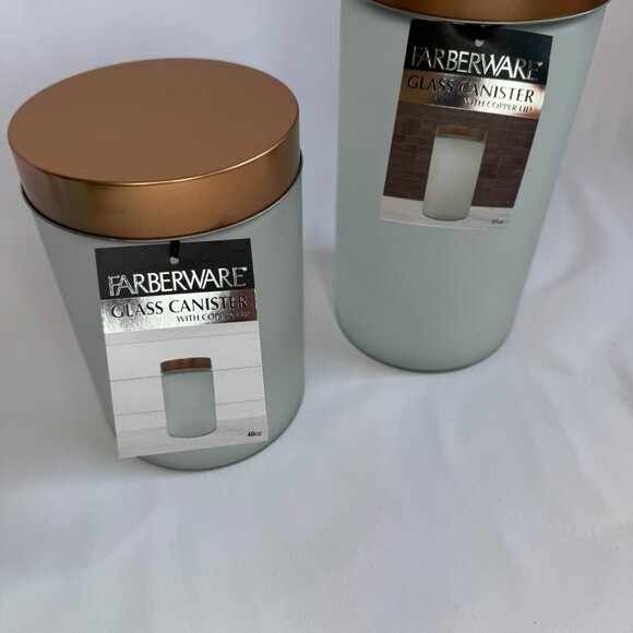 Farberware Frosted Glass Canisters with Copper Lids 2-Piece 40 oz & 57 oz - Picture 1 of 9